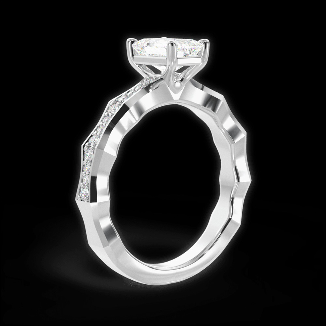 3.36CT Emerald Cut Moissanite Engagement Rings In Sterling Silver