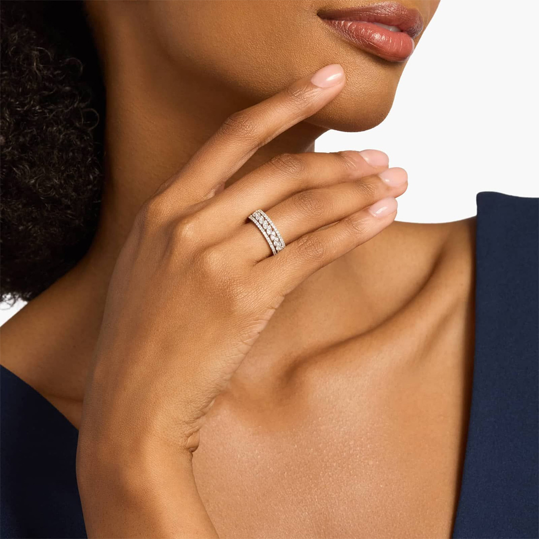 0.645CT Moissanite Wedding Bands In Sterling Silver