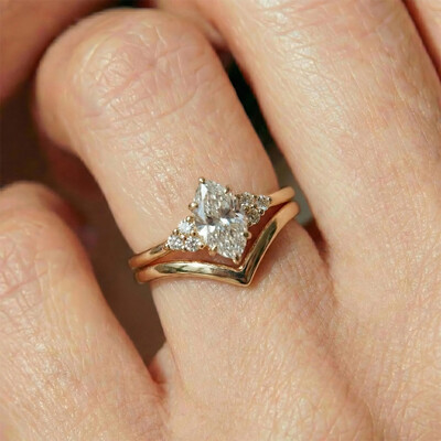 1.09CT 5*10mm Marquise Cut Moissanite Engagement Rings Sets In Sterling Silver