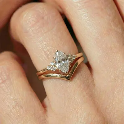1CT 5*10mm Marquise Cut Moissanite Engagement Rings Sets In Sterling Silver