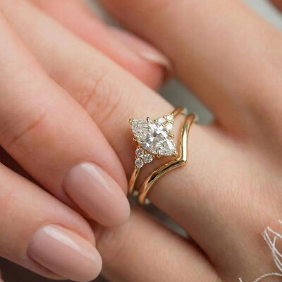 1.09CT 5*10mm Marquise Cut Moissanite Engagement Rings Sets In Sterling Silver