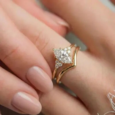 1CT 5*10mm Marquise Cut Moissanite Engagement Rings Sets In Sterling Silver