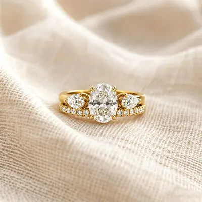 2CT 7*9mm Oval Cut Moissanite Engagement Rings Sets In Sterling Silver