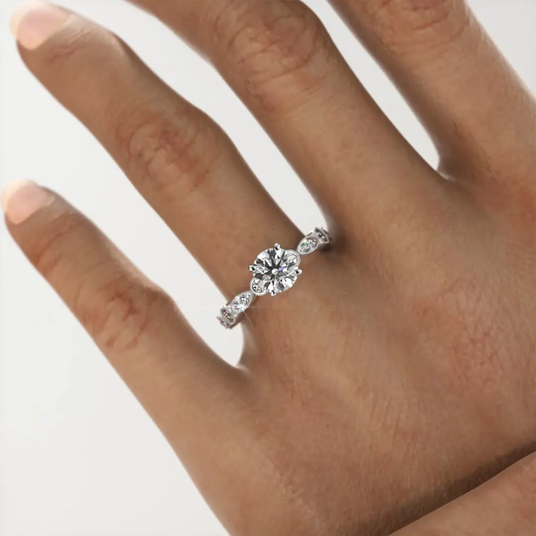 1.744CT 7.5*7.5mm Round Cut Moissanite Engagement Rings In Sterling Silver