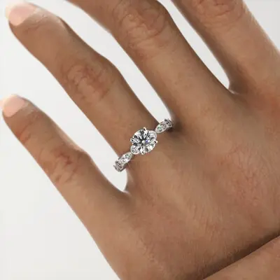 1.744CT 7.5*7.5mm Round Cut Moissanite Engagement Rings In Sterling Silver