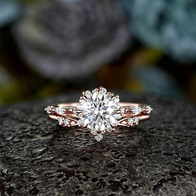 2.44CT 8*8mm Round Cut Moissanite Engagement Rings Sets In Sterling Silver