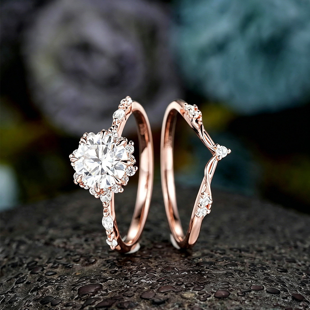 2.44CT 8*8mm Round Cut Moissanite Engagement Rings Sets In Sterling Silver