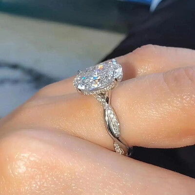 6.65CT 9*12mm Oval Cut Moissanite Engagement Rings In Sterling Silver