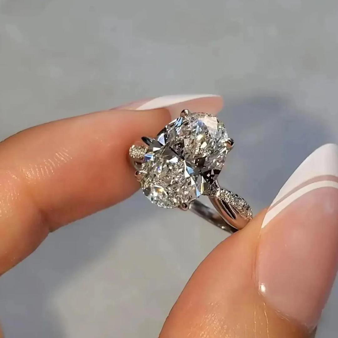 6.65CT 9*12mm Oval Cut Moissanite Engagement Rings In Sterling Silver