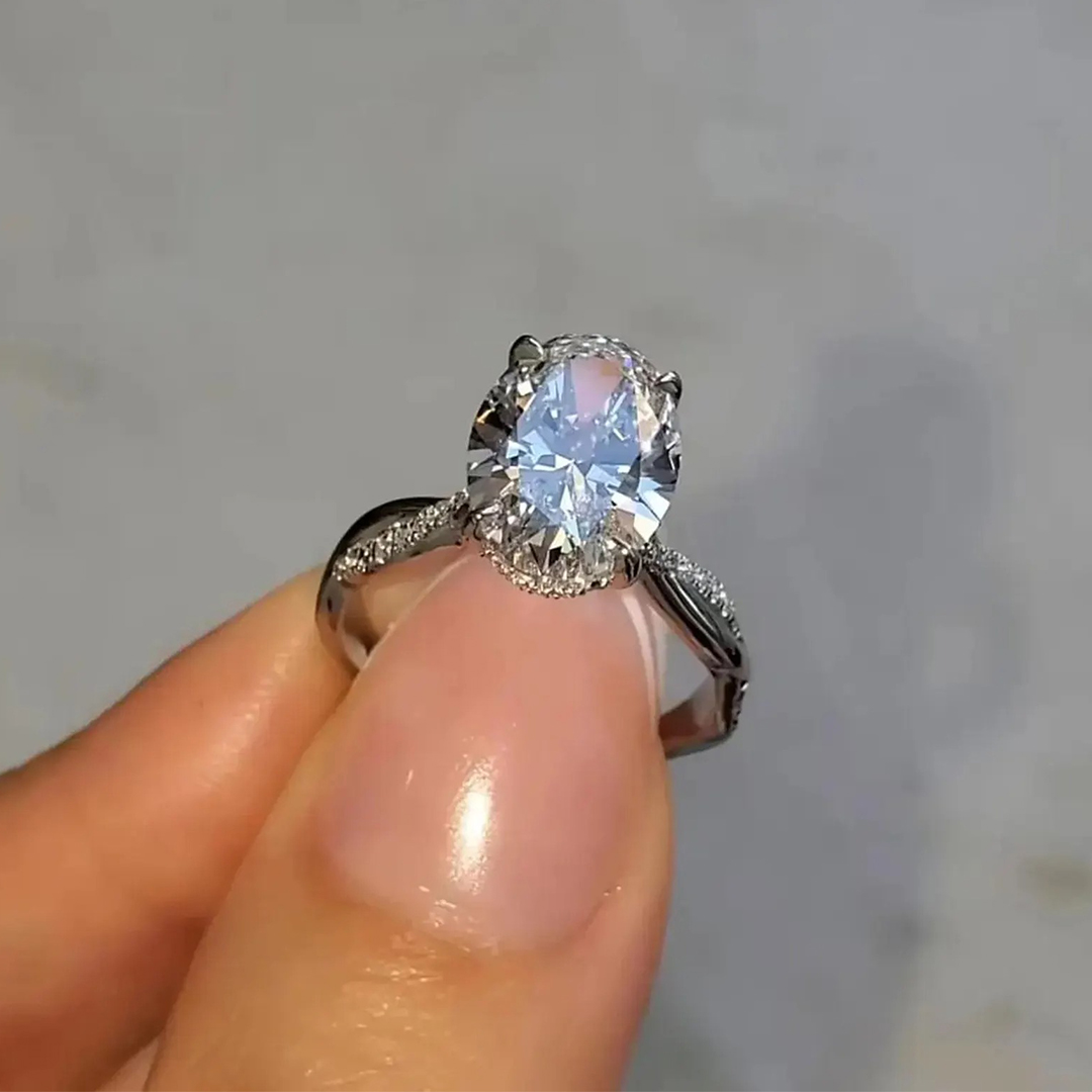 6.65CT 9*12mm Oval Cut Moissanite Engagement Rings In Sterling Silver