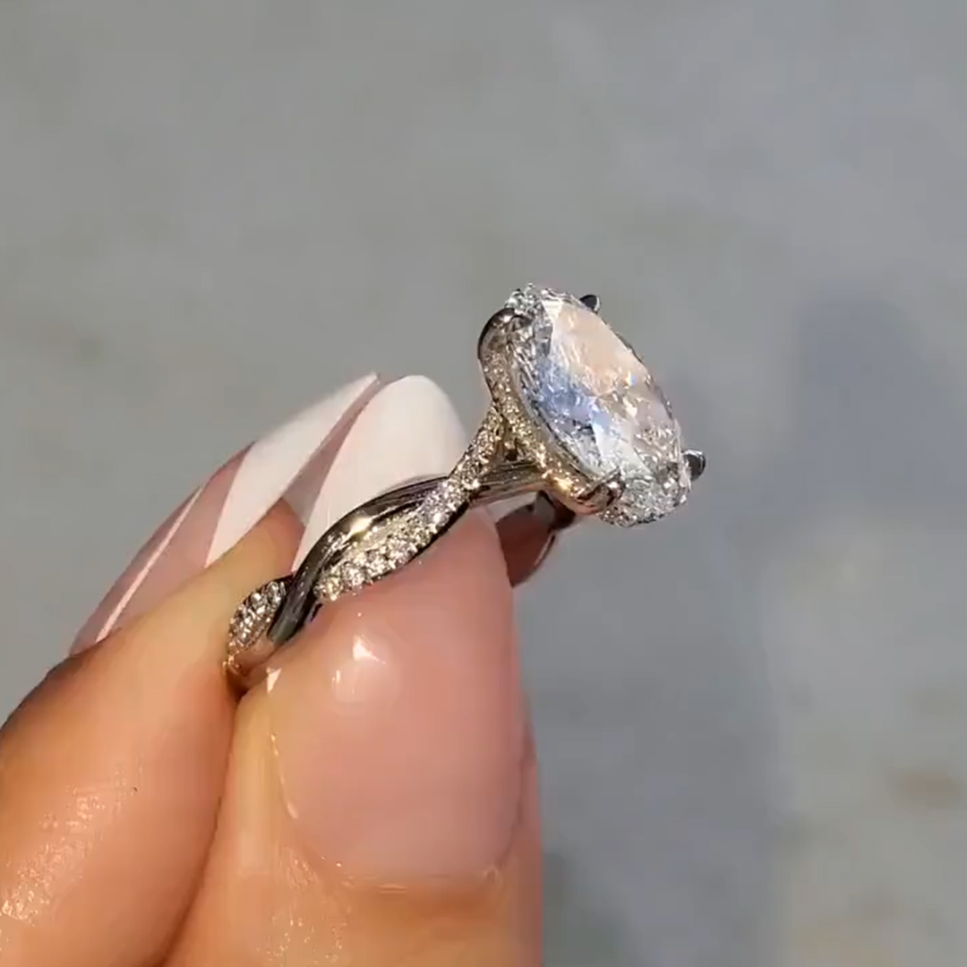 6.65CT 9*12mm Oval Cut Moissanite Engagement Rings In Sterling Silver