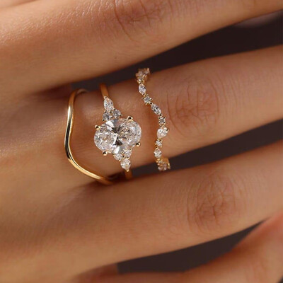 3.68CT 8*10mm Oval Cut Moissanite Engagement Rings Sets In Sterling Silver