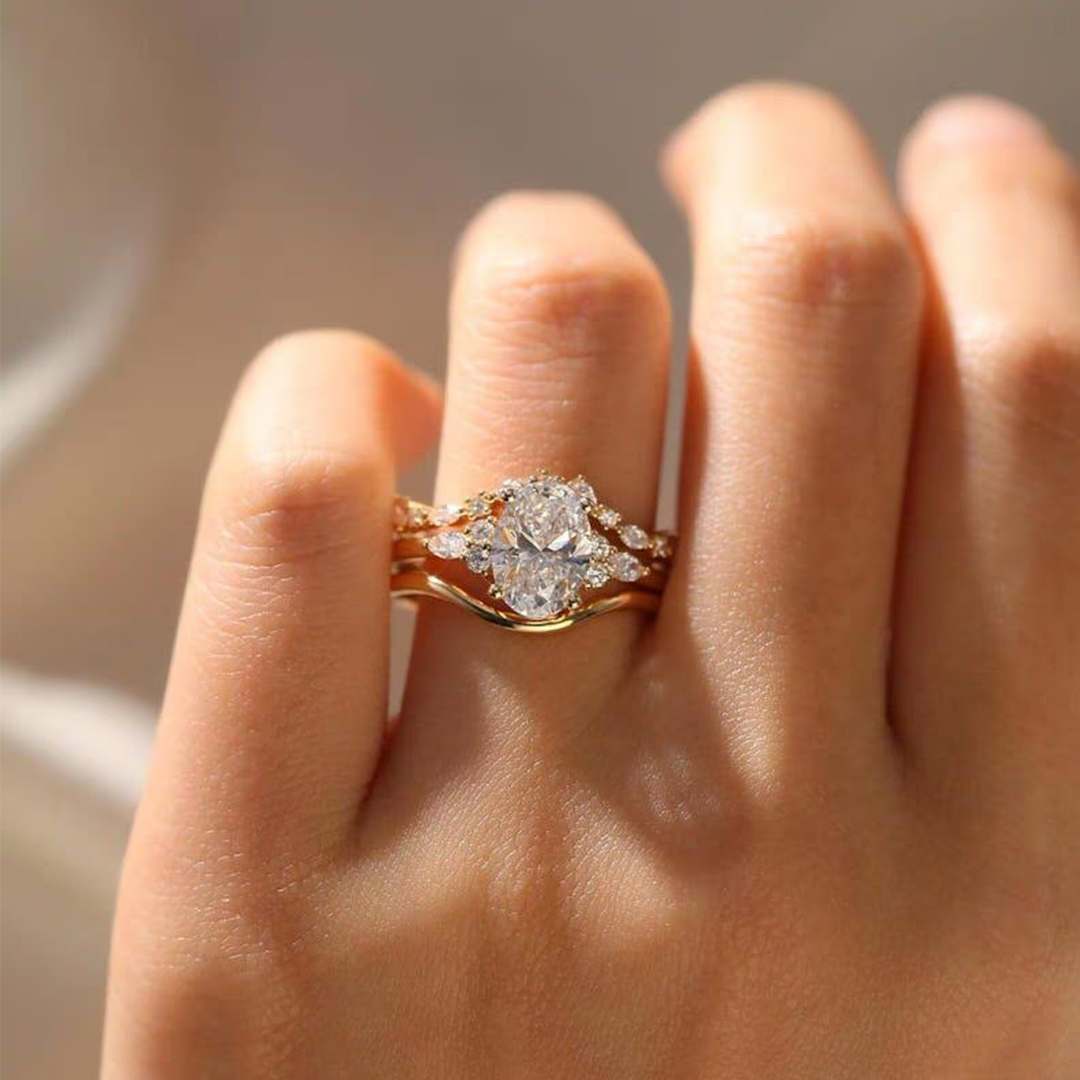 3.68CT 8*10mm Oval Cut Moissanite Engagement Rings Sets In Sterling Silver