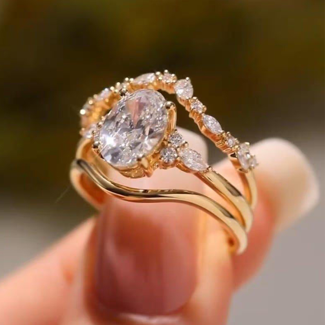 3.68CT 8*10mm Oval Cut Moissanite Engagement Rings Sets In Sterling Silver