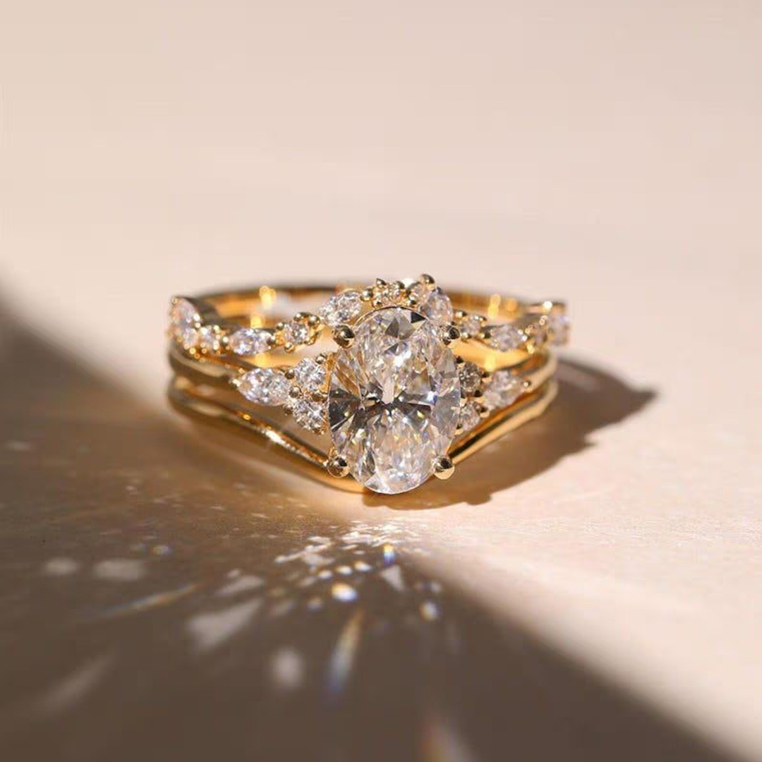 3.68CT 8*10mm Oval Cut Moissanite Engagement Rings Sets In Sterling Silver