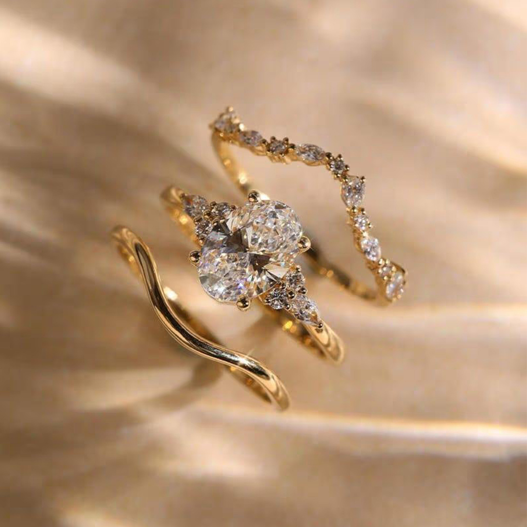 3.68CT 8*10mm Oval Cut Moissanite Engagement Rings Sets In Sterling Silver