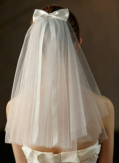 Cut Edge Bowknot One-Tier Tulle Waltz Bridal Veils