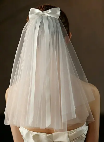 Cut Edge Bowknot One-Tier Tulle Waltz Bridal Veils