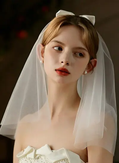 Cut Edge Bowknot One-Tier Tulle Waltz Bridal Veils