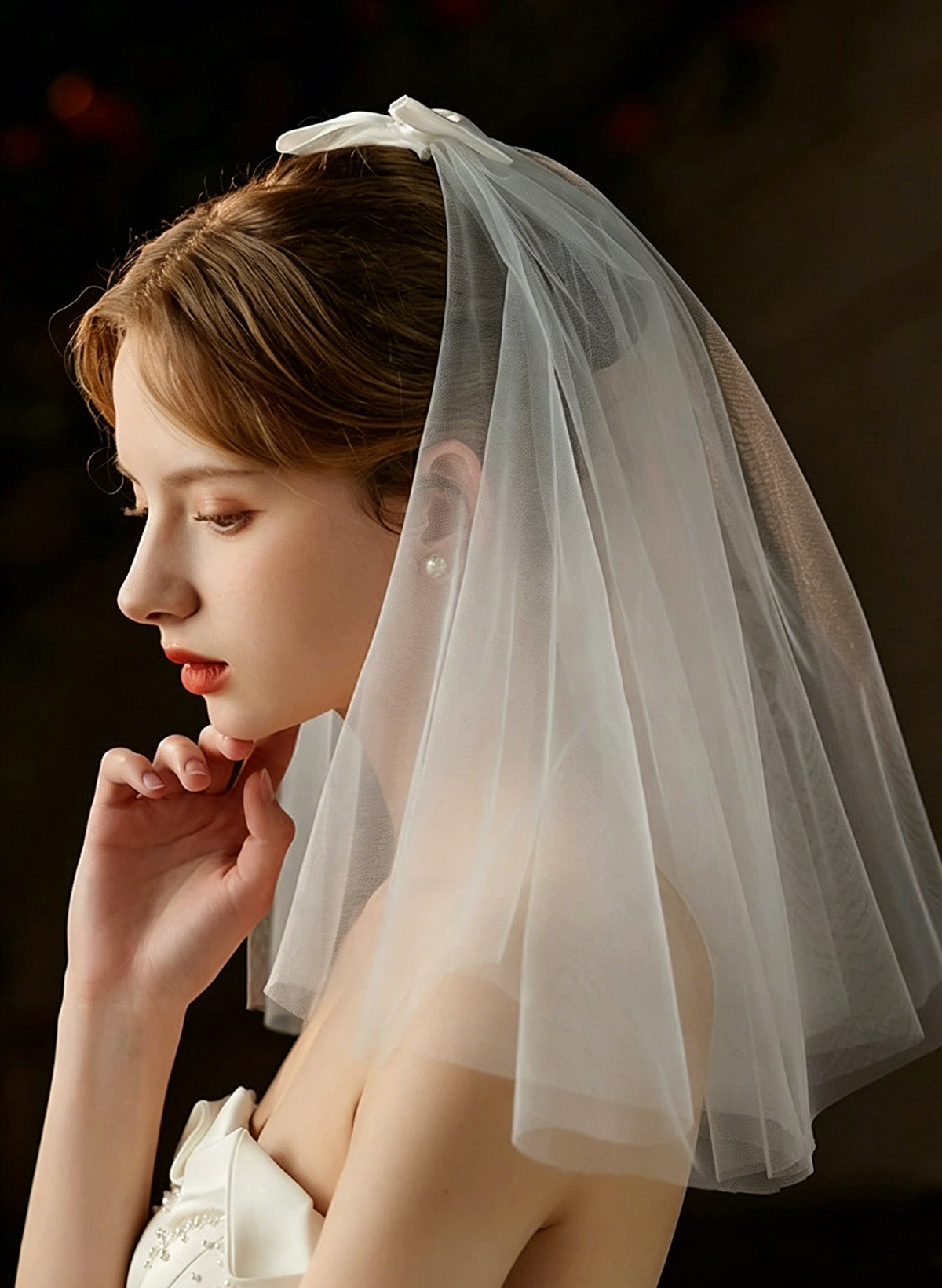Cut Edge Bowknot One-Tier Tulle Waltz Bridal Veils
