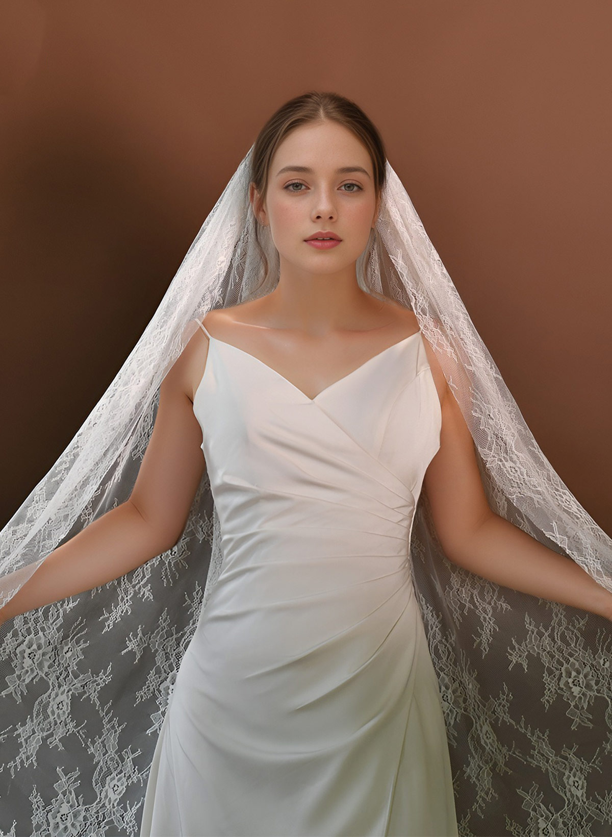 Cut Edge Lace One-Tier Cathedral Bridal Veils