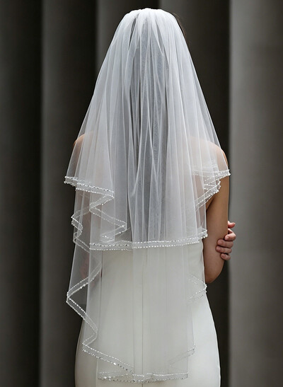 Beaded Edge Sequin Two-Tier Tulle Waltz Bridal Veils