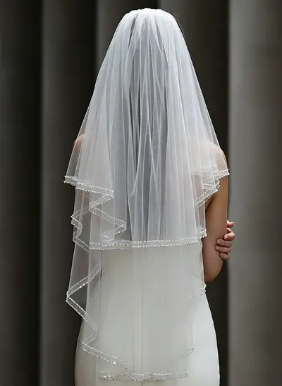 Beaded Edge Sequin Two-Tier Tulle Waltz Bridal Veils