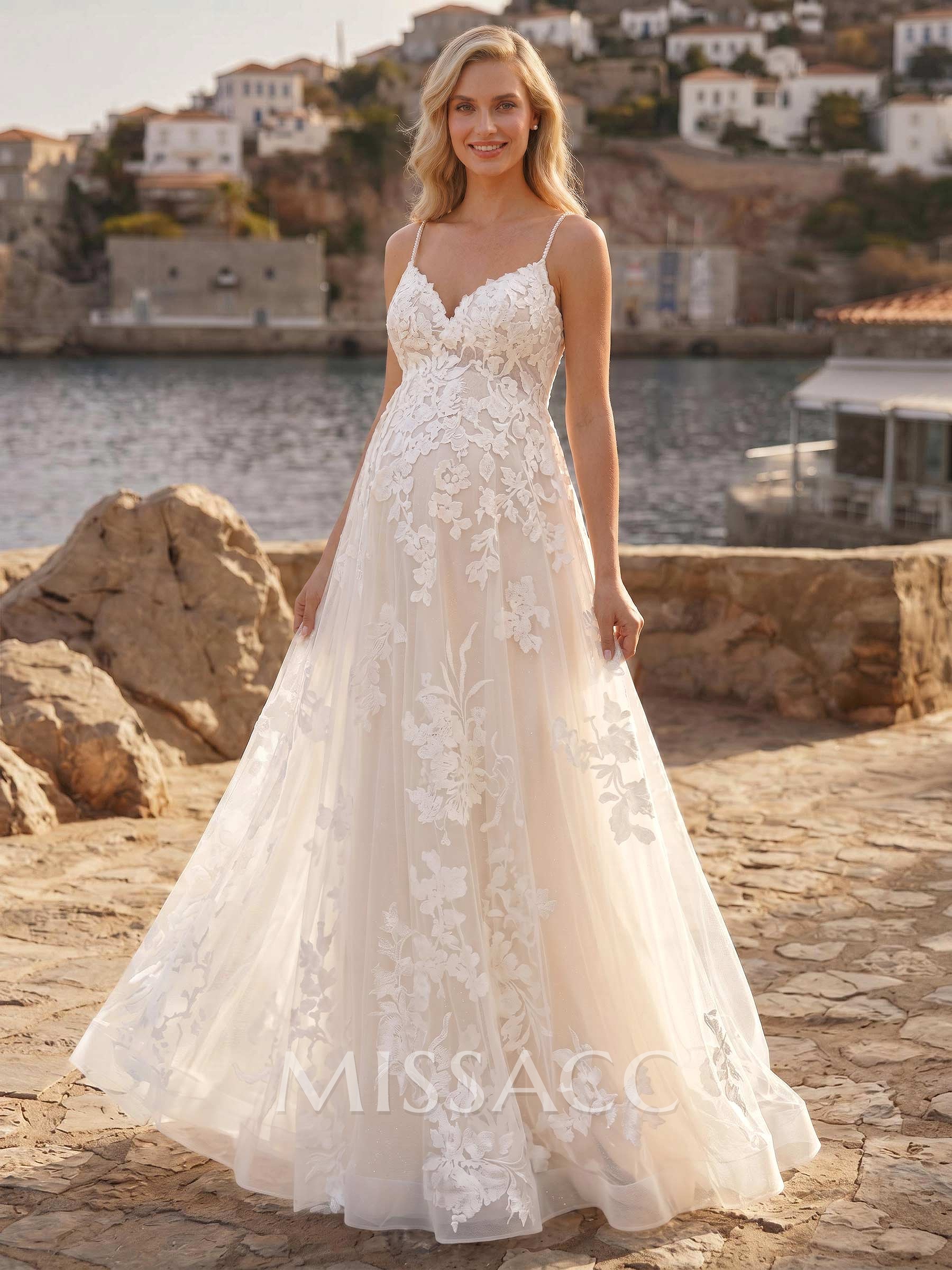 A-Line Sweetheart Sleeveless Floor-Length Lace/Tulle Maternity Wedding Dresses With Appliques Lace