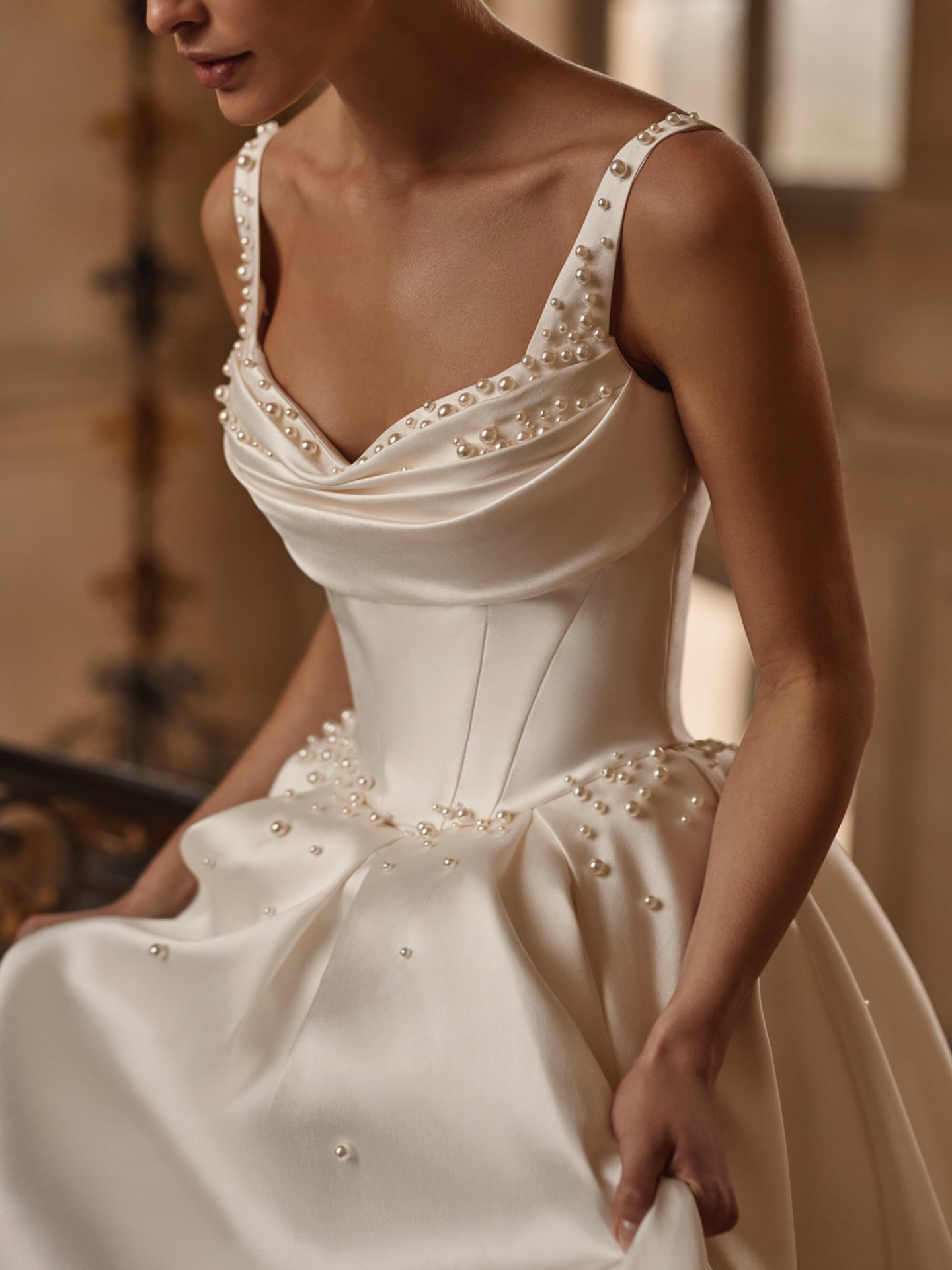 Ball-Gown V-Neck Sleeveless Cathedral Matte Satin Wedding Dresses With Beading