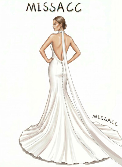 Trumpet/Mermaid Halter Sleeveless Court Train Elastic Satin Wedding Dresses