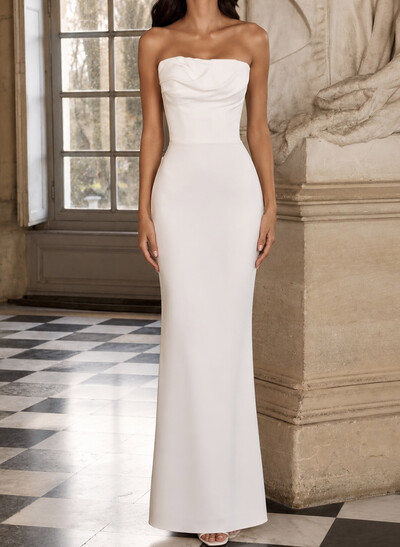 Sheath/Column Strapless Sleeveless Floor-Length Elastic Satin Bride Wedding Dress