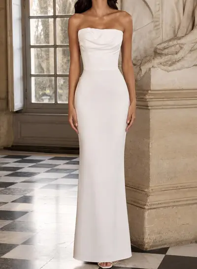Sheath/Column Strapless Sleeveless Floor-Length Elastic Satin Bride Wedding Dress