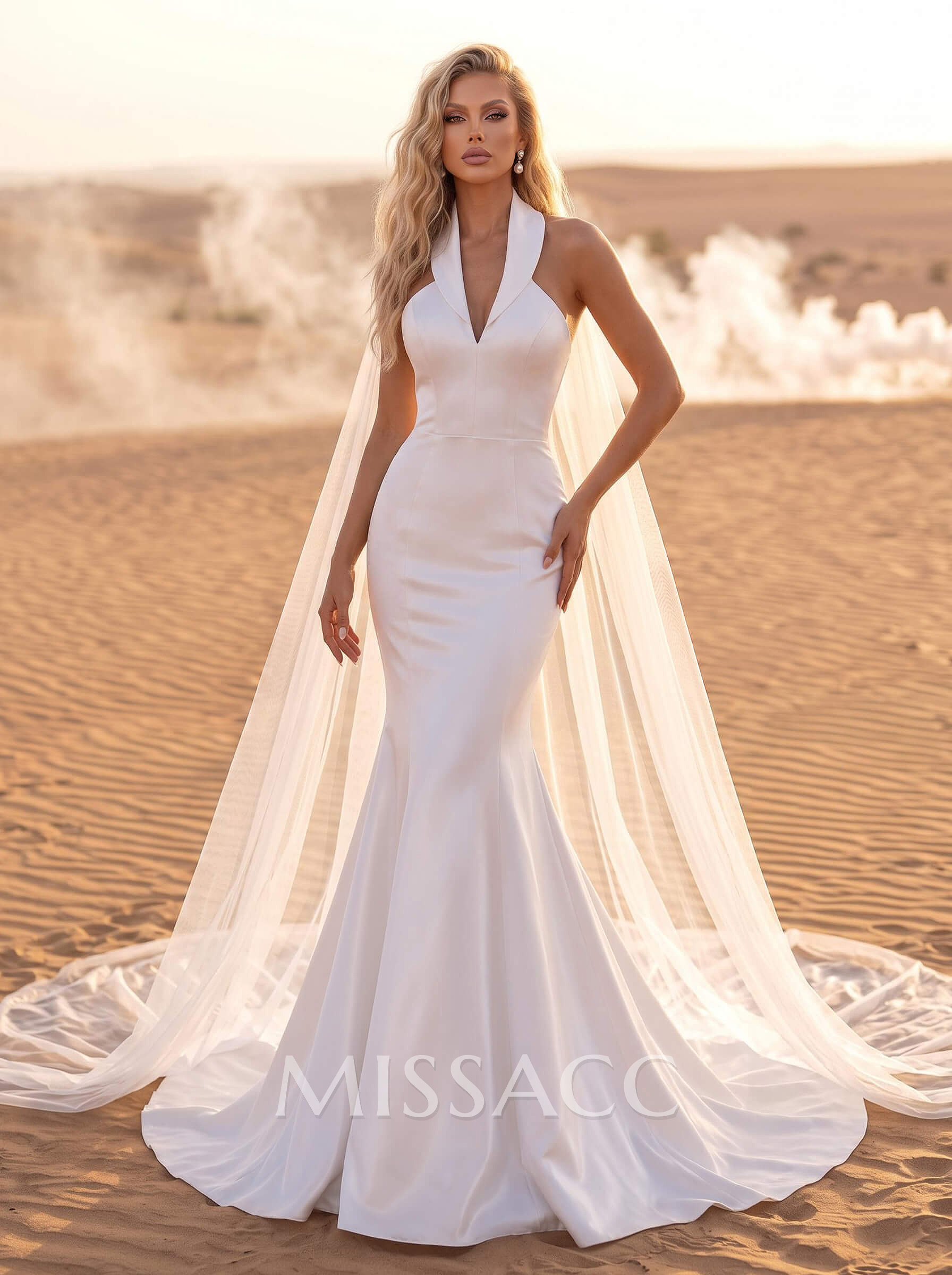 Trumpet/Mermaid Halter Sleeveless Court Train Matte Satin Wedding Dress Trumpet/Mermaid Halter Sleeveless Court Train Matte Satin Wedding Dress