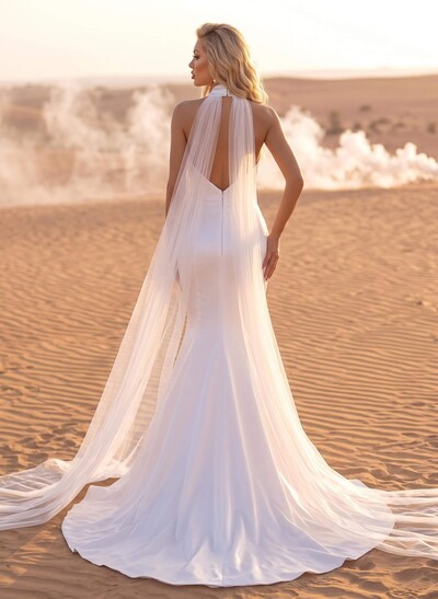 Trumpet/Mermaid Halterneck Sleeveless Court Train Matte Satin Bridal Gown