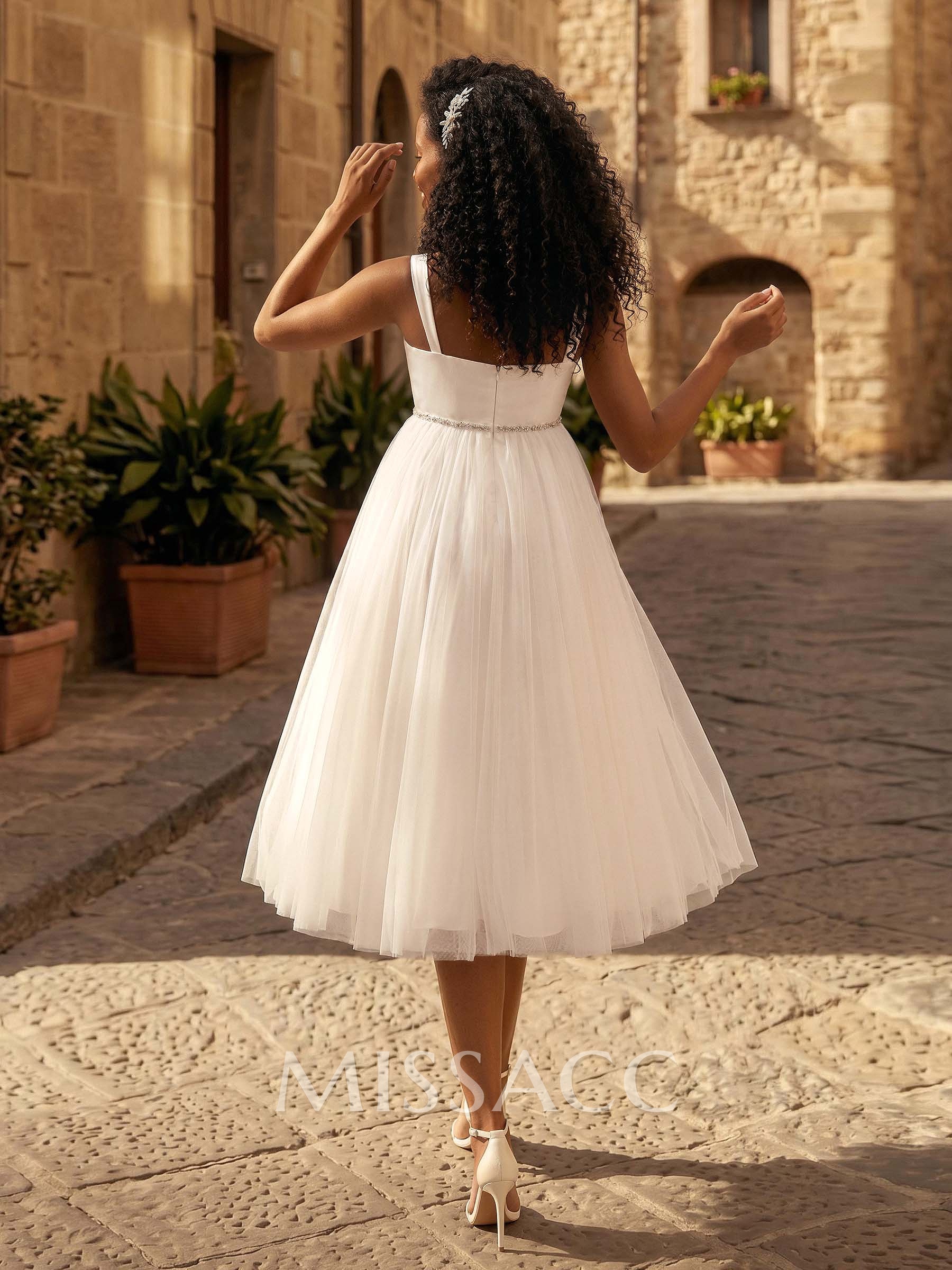A-Line Sweetheart Sleeveless Tea-Length Satin/Tulle Maternity Wedding Dresses