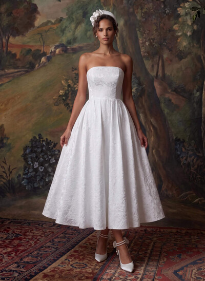 A-Line Strapless Sleeveless Ankle-Length Wedding Dress