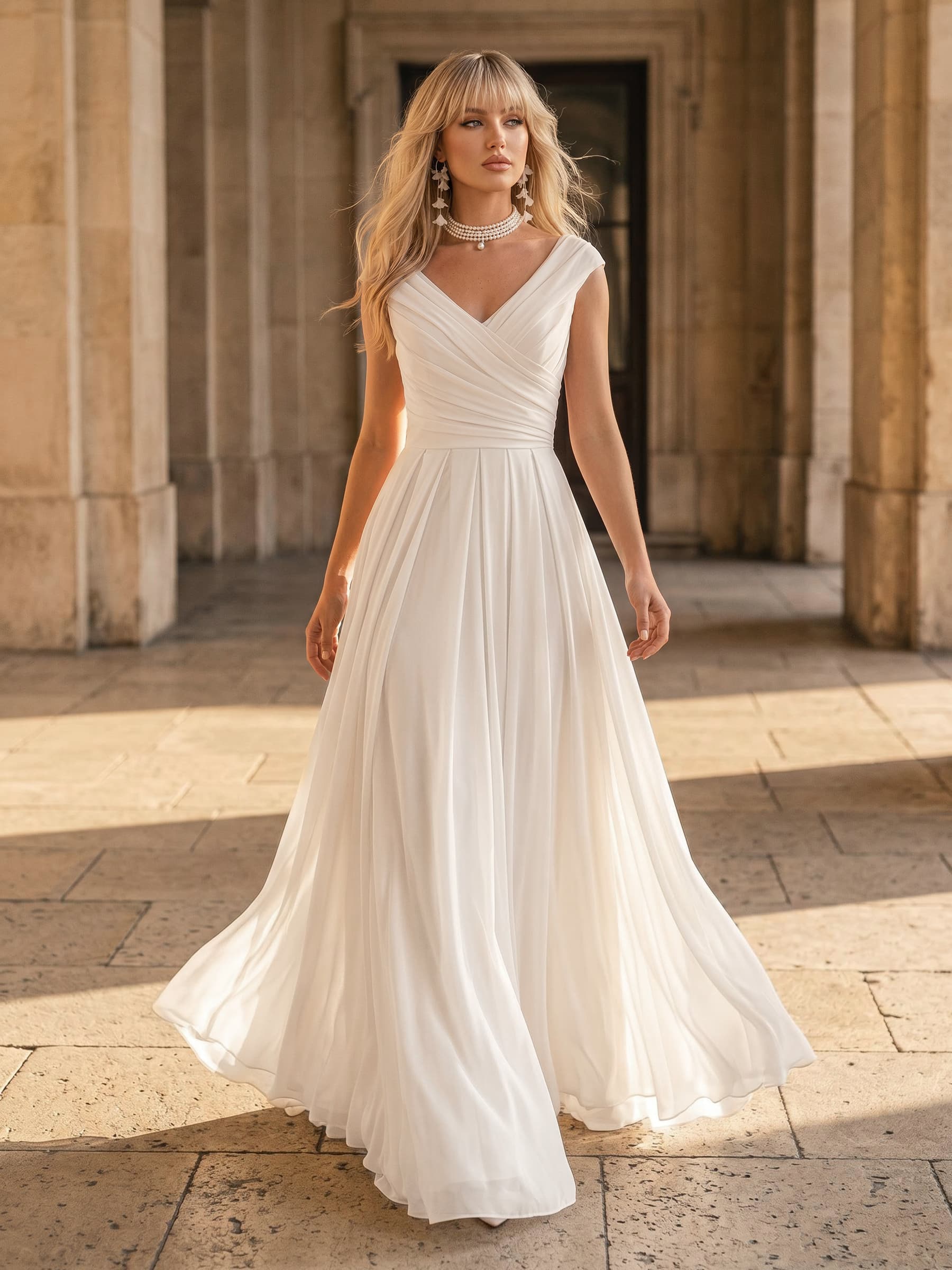 A-Line V-Neck Sleeveless Floor-Length Chiffon Wedding Dress A-Line V-Neck Sleeveless Floor-Length Chiffon Wedding Dress
