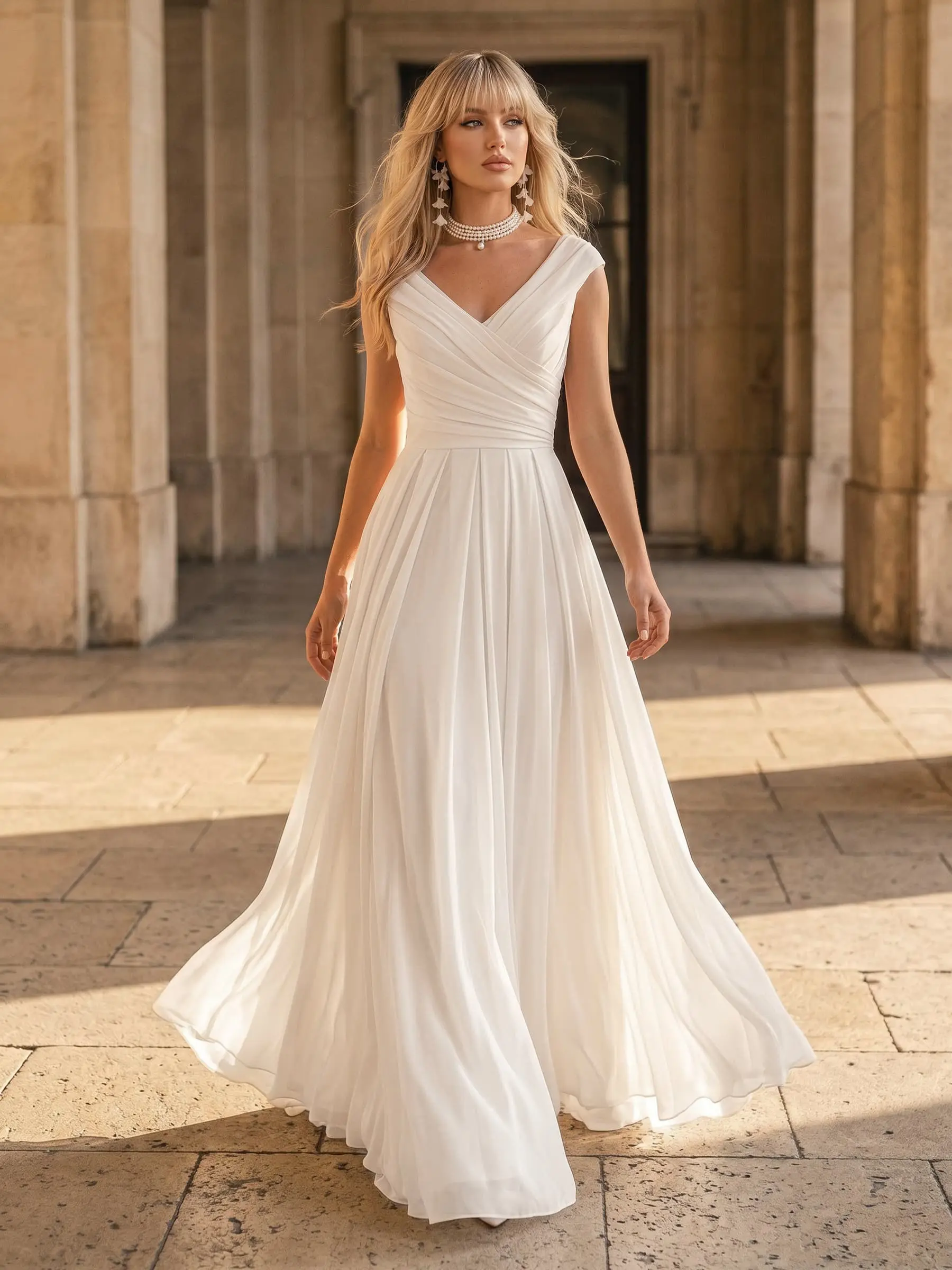 A-Line V-Neck Sleeveless Floor-Length Chiffon Wedding Dress A-Line V-Neck Sleeveless Floor-Length Chiffon Wedding Dress