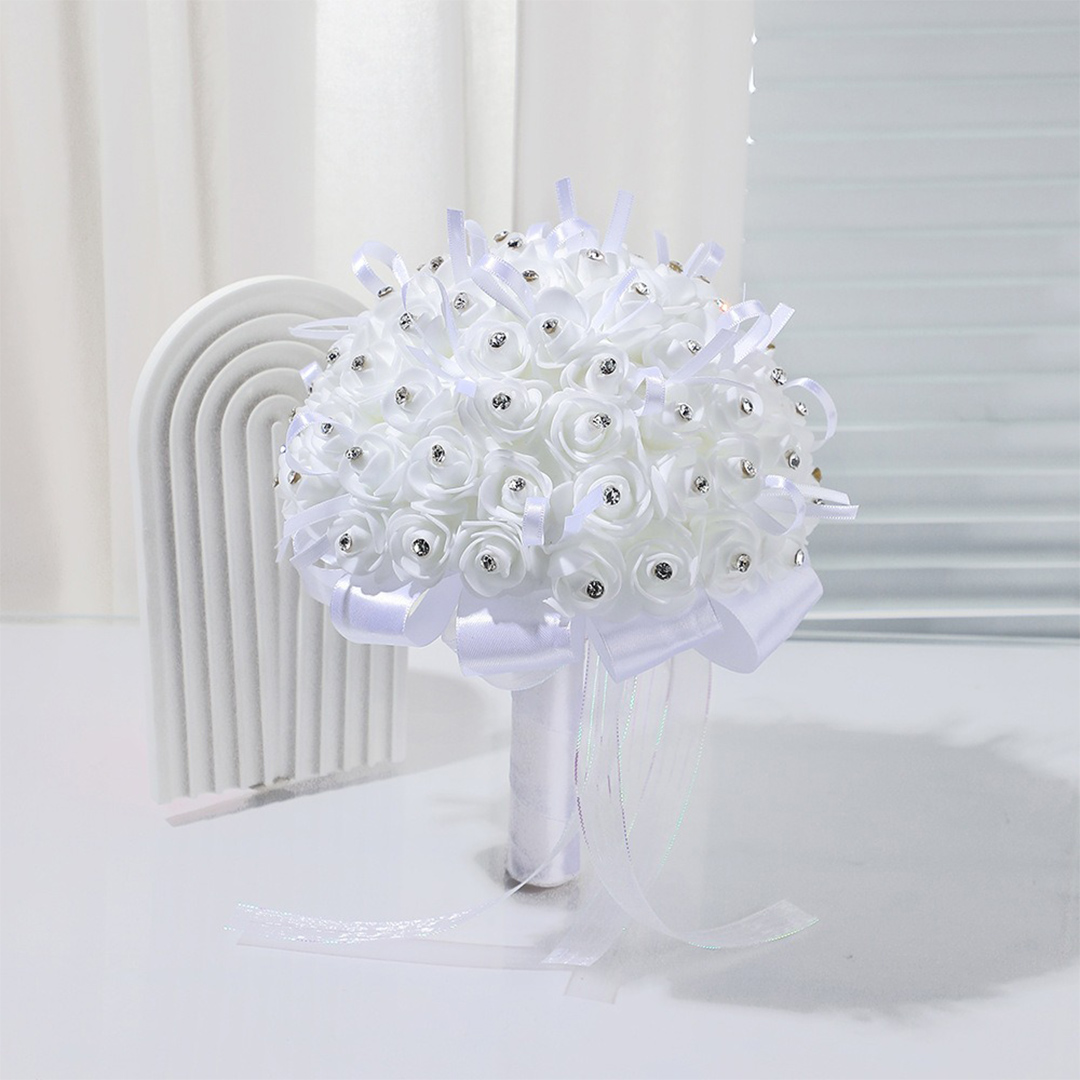 Artificial Wedding Flowers Round Satin Flower Roses Bridal Bouquets