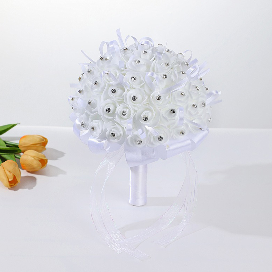 Artificial Wedding Flowers Round Satin Flower Roses Bridal Bouquets