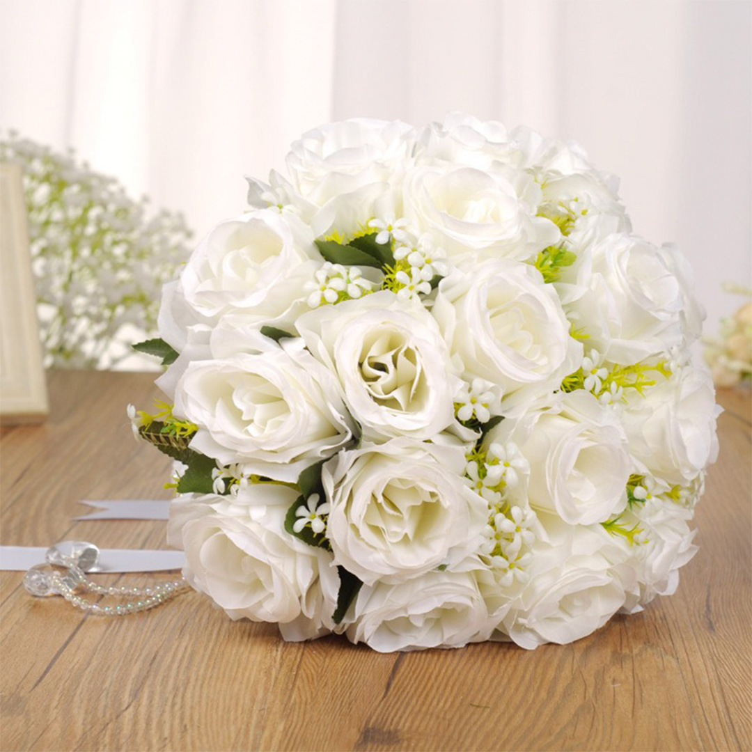 Artificial Wedding Flowers Round Silk Flower Roses Bridal Bouquets