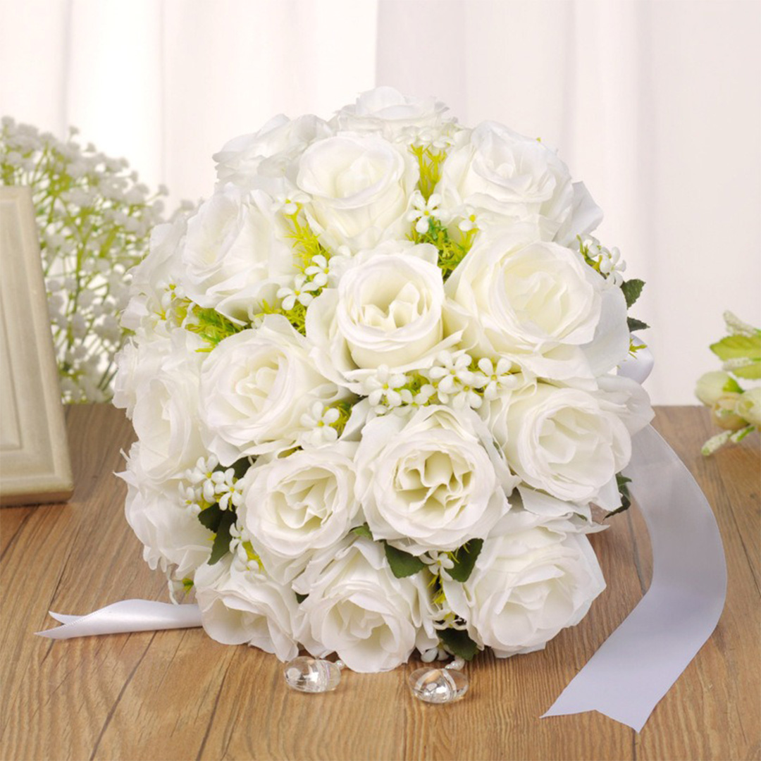 Artificial Wedding Flowers Round Silk Flower Roses Bridal Bouquets
