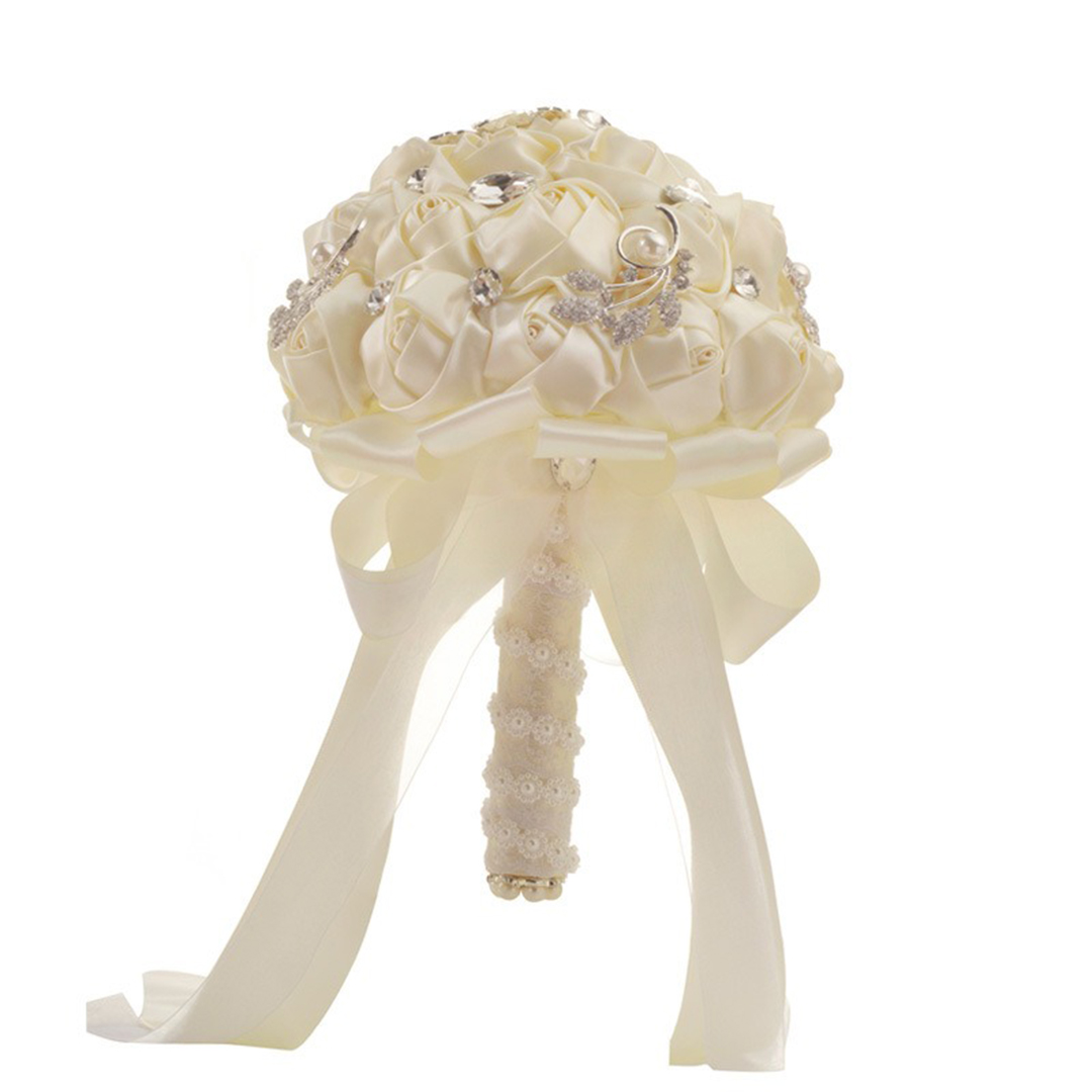 Artificial Wedding Flowers Round Silk Flower Roses Crystal Bridal Bouquets