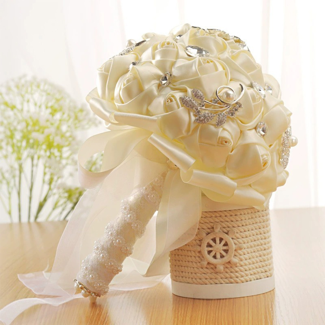 Artificial Wedding Flowers Round Silk Flower Roses Crystal Bridal Bouquets