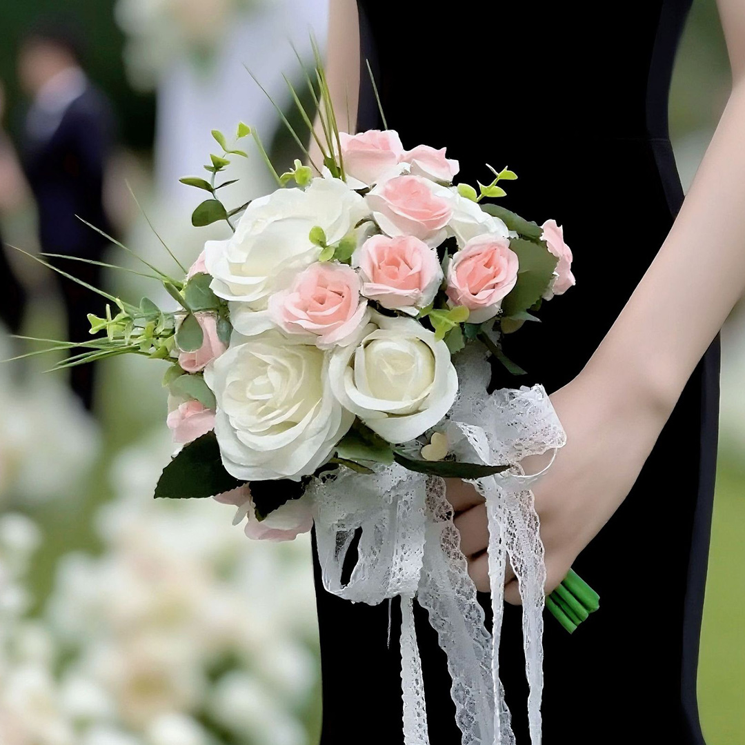 Artificial Wedding Flowers Round Silk Cloth Roses Bridal Bouquets