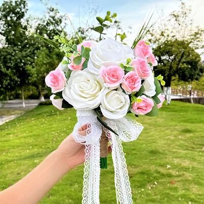 Artificial Wedding Flowers Round Silk Cloth Roses Bridal Bouquets