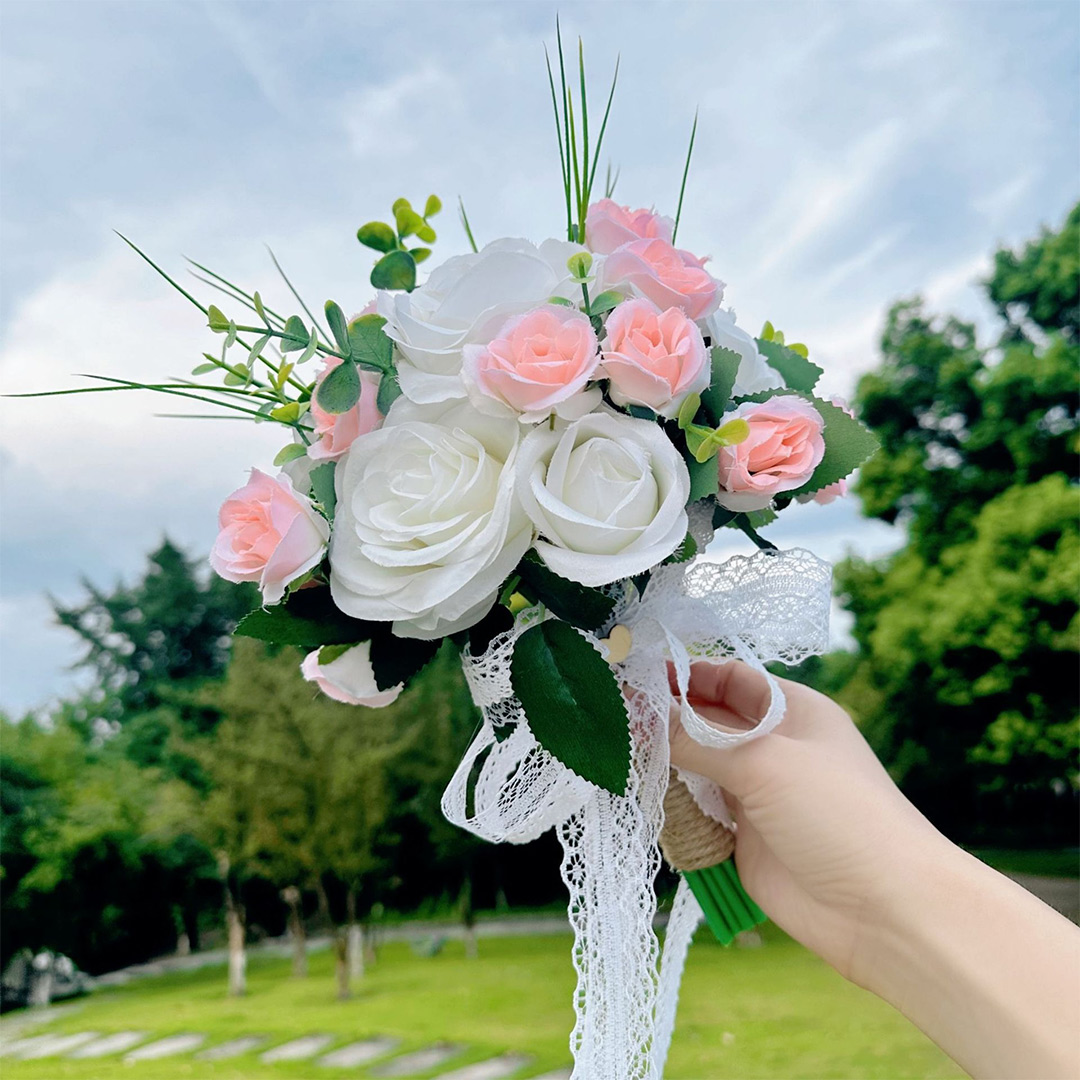Artificial Wedding Flowers Round Silk Cloth Roses Bridal Bouquets