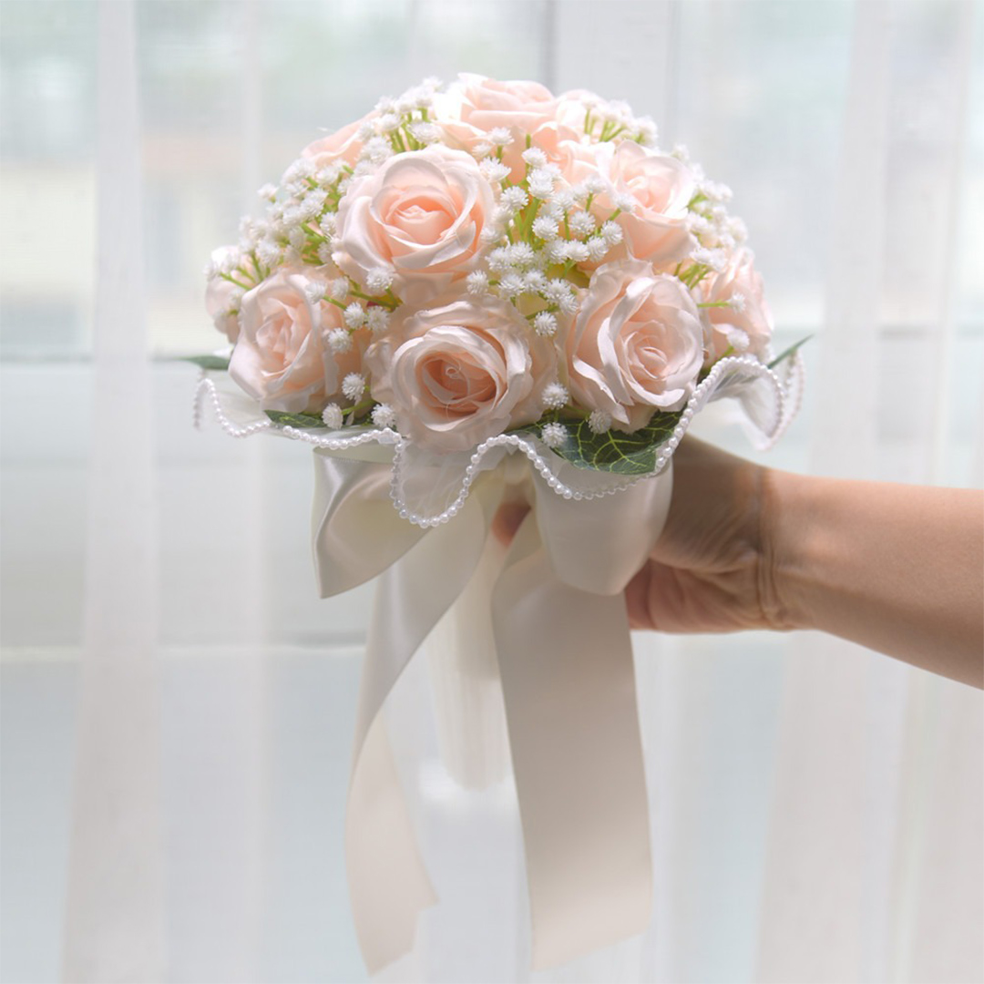 Artificial Wedding Flowers Free-Form Baby's Breath And Roses Bridal Bouquets