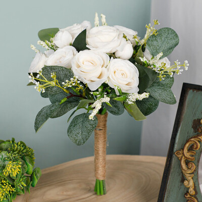 Artificial Wedding Flowers Round Silk Cloth Roses Bridal Bouquets