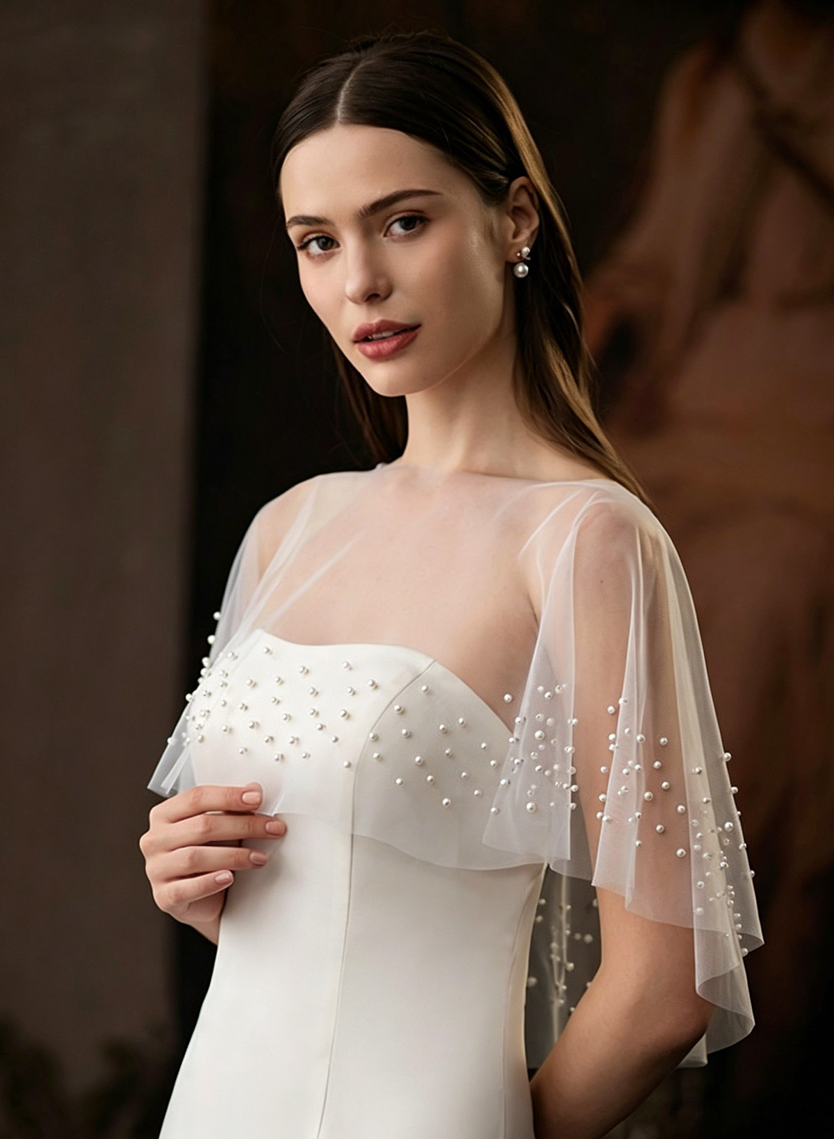 Pullover Tulle Shawl With Beading